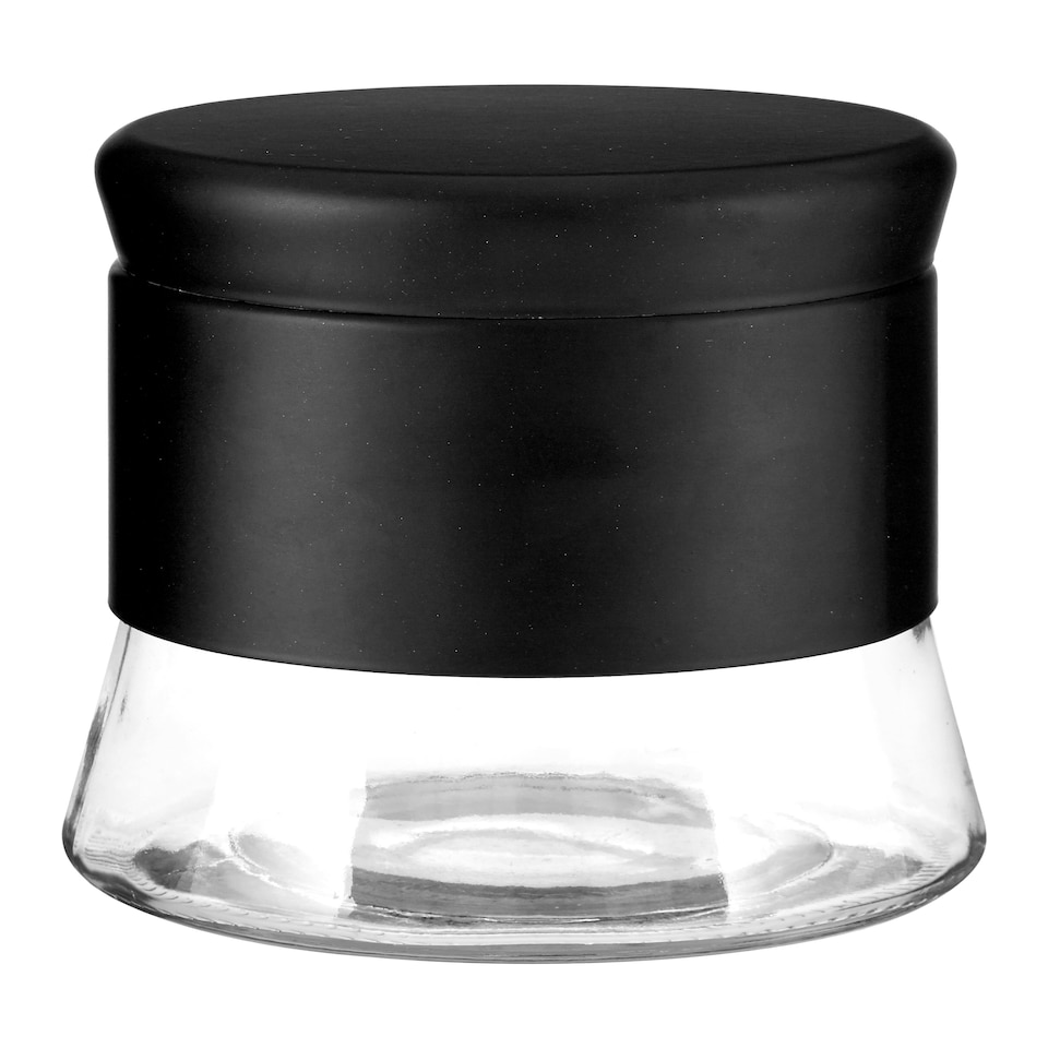 image 1 of Interiors by Premier Black Steel Wrap Glass Storage Jar, 800ml Capacity, Modern Design with Grey Steel Lid, Kitchen Storage