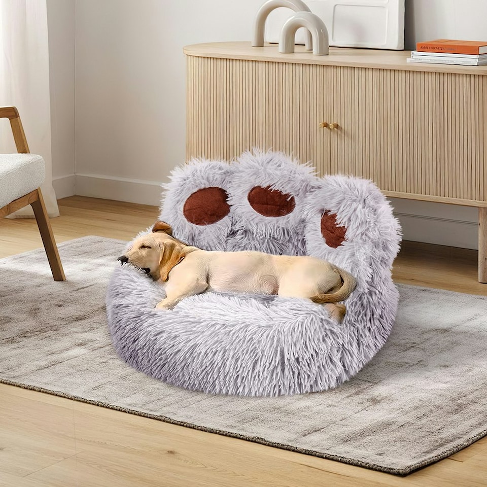 image 1 of Living and Home 50cm Soft Plush Pet Bed, Grey Grey | S