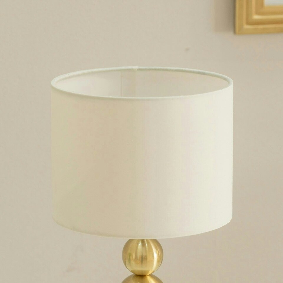 image 1 of ValueLights Marissa Pair - Gold Stacked Ball Bedside Light Table Lamp with Drum Shade