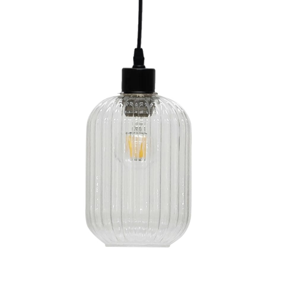 image 1 of Batley - Clear Ribbed Glass with Black Pendant Fitting Black | Clear