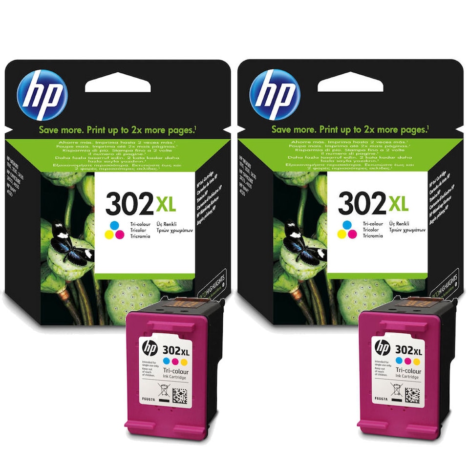 image 1 of 2x HP 302XL Colour Genuine Ink Cartridges