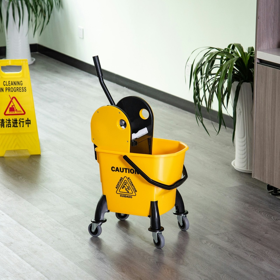 image 1 of HOMCOM Mop Bucket on Wheels with Carry Handle, Wringer for Household Yellow