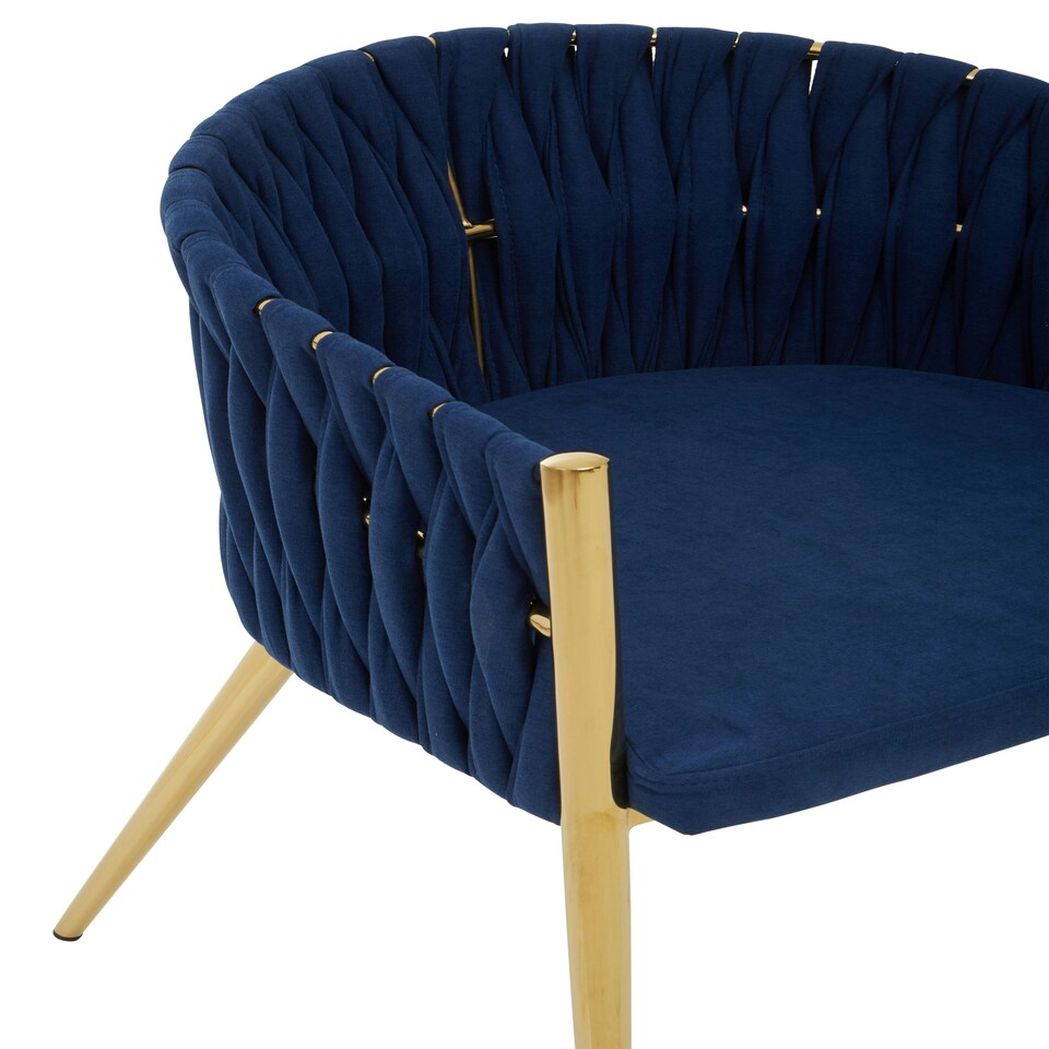 image 1 of Interiors by Premier Blue Dining Chair with Woven Back, Dining Room Chair with Braided Pattern, Curved Back Restaurant Chair Blue