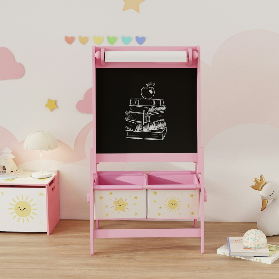 image 1 of AIYAPLAY 3-in-1 Kids Easel, Double-Sided Art Easel with Paper Roll Pink