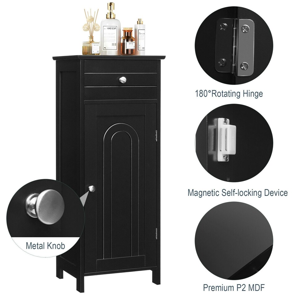 image 1 of COSTWAY Bathroom Storage Cabinet Wooden Cupboard Black Black