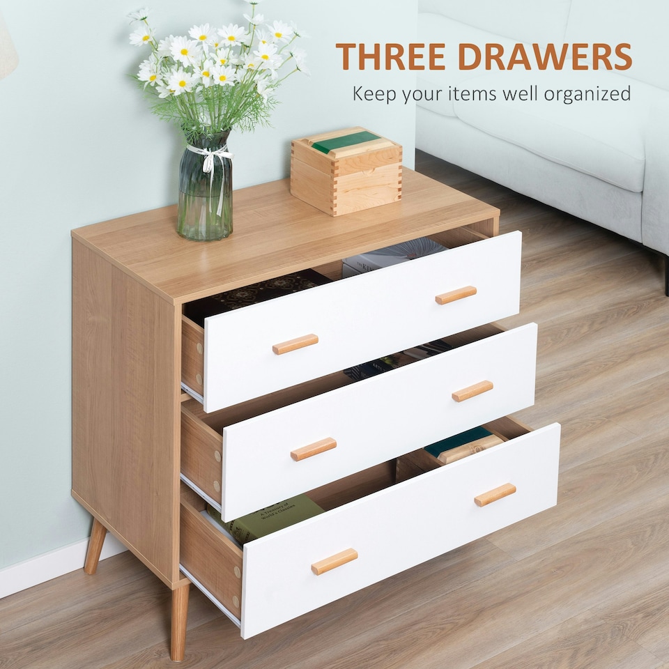 image 1 of HOMCOM Chest of Drawers with 3 Drawers Storage Organizer