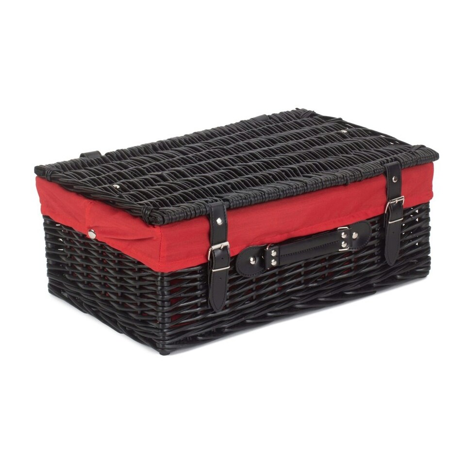 image 1 of 46cm Empty Willow Wicker Picnic Basket with Lining Black | Black | One Size