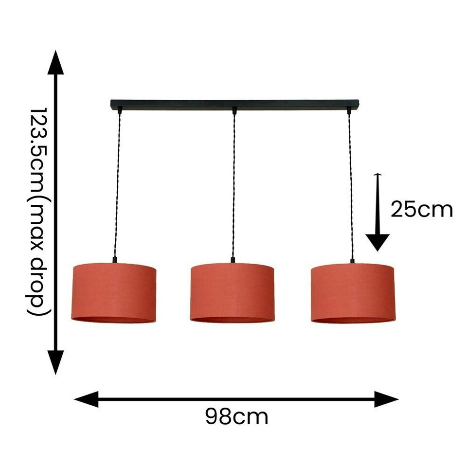 image 1 of ValueLights Reni Rust Drum Shade 3 Drop Bar Matte Black Diner Ceiling Light with LED Bulbs Black