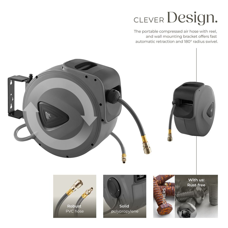 image 1 of Compressed Air Hose with Reel - quarter inch quick coupling | Grey | grey | 20 m | 1