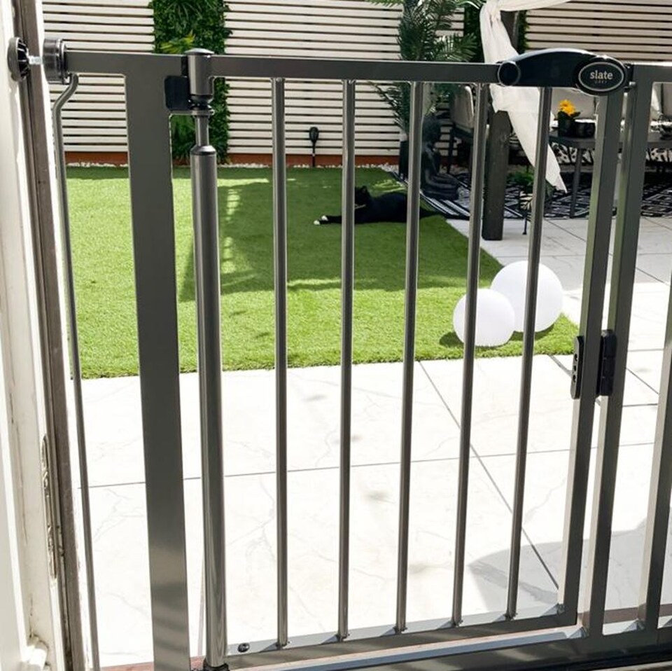 image 1 of Bettacare Auto Close Pet Gate, 68.5cm - 75cm, Slate Grey, Narrow, Narrow Pressure Fit Stair Gate for Dog & Puppy, Safety Barrier for Narrow Doors Hallways and Spaces, Easy Installation