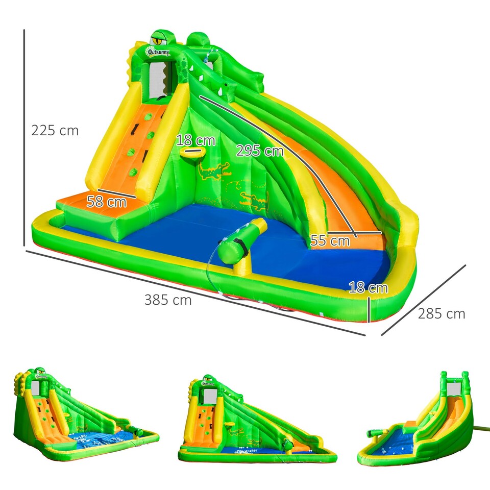 image 1 of Outsunny Kids Bouncy Castle with Slide Pool Basket Gun Climbing Wall W/ Blower