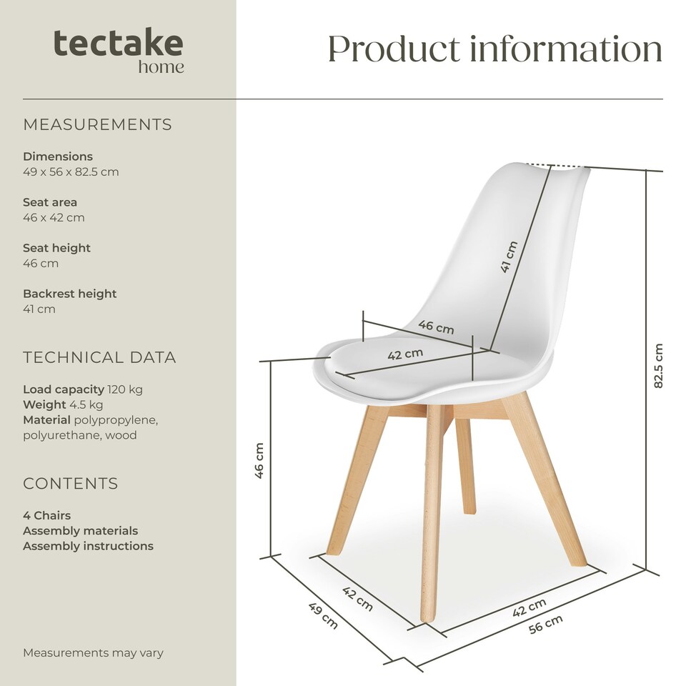 image 1 of Dining Chairs Frederikke - padded, ergonomic shape, wooden legs - Set of 4 White