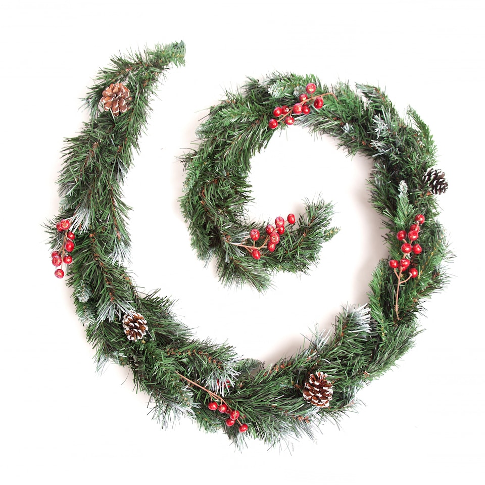 Best Artificial 6ft Deluxe Frosted Christmas Garland with Pine Cones & Winter Red Berries