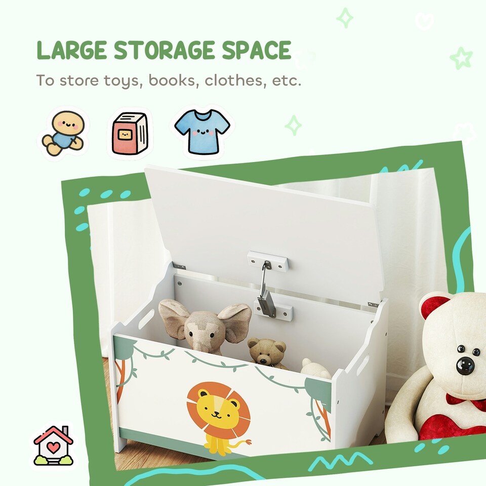 image 1 of AIYAPLAY Toy Box with Lid, Safety Hinges for Kids, Nursery, Bedroom Green | White | 60L x 37W x 39Hcm