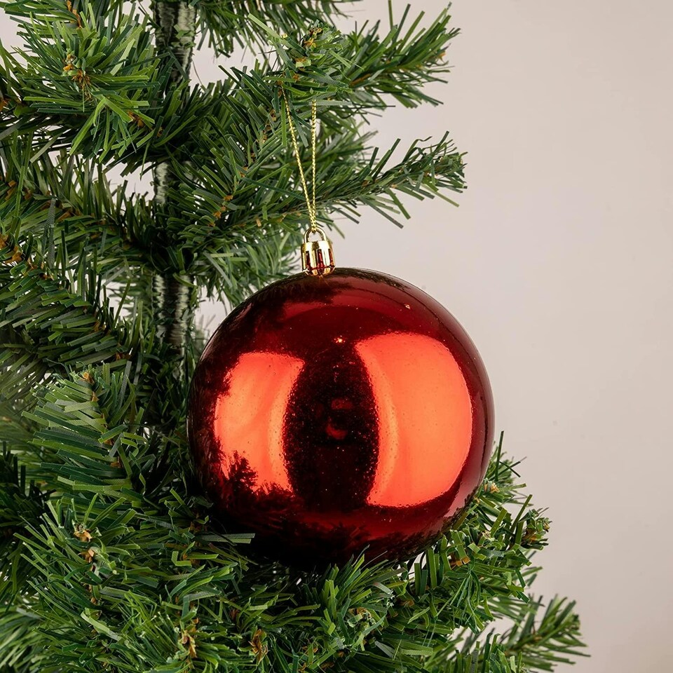 image 1 of 10cm/6Pcs Christmas Baubles Shatterproof Red,Tree Decorations