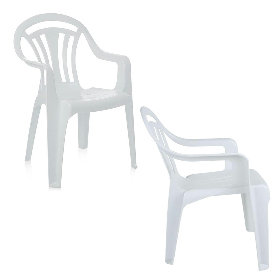 image 1 of 4 x White Stackable Plastic Low Back Garden Chairs For Patios & Outdoor Picnics White