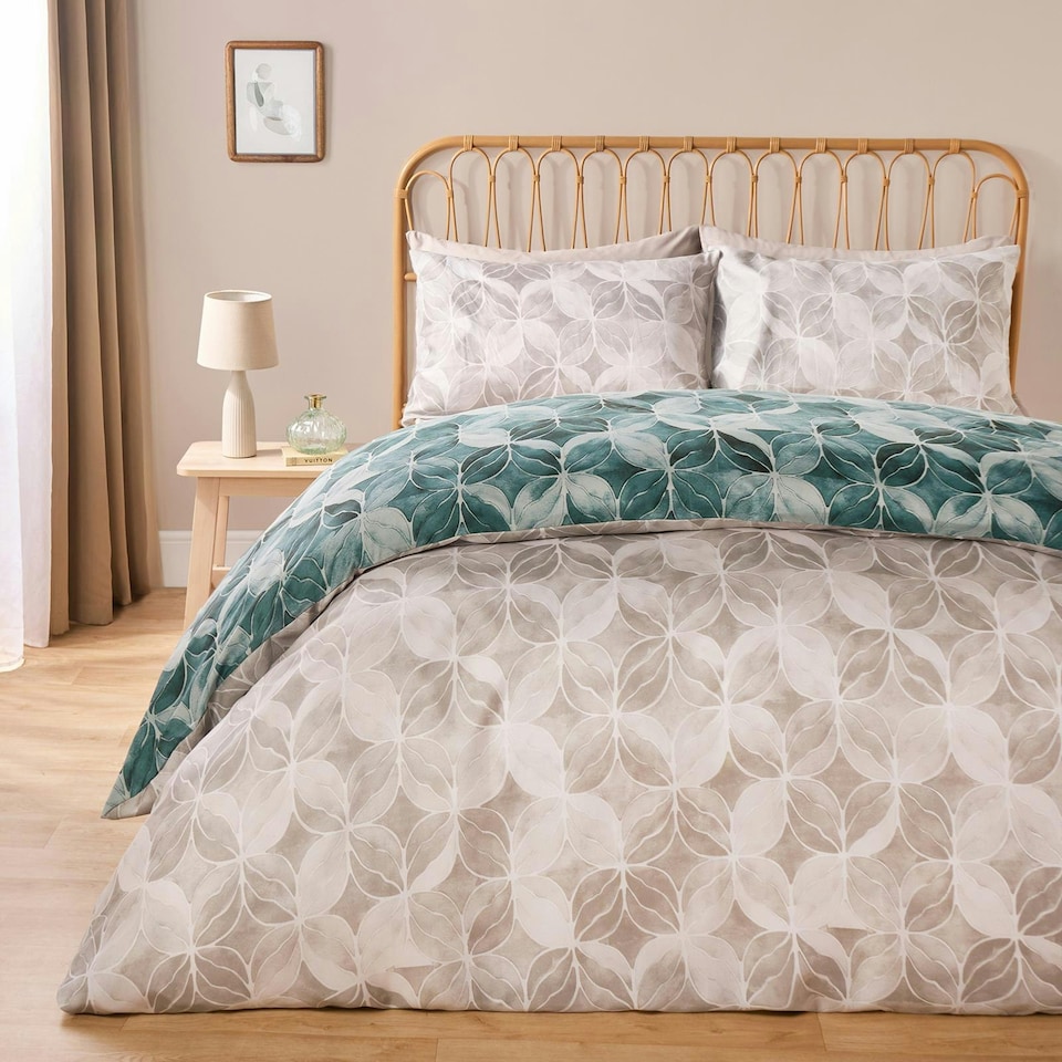 image 1 of OHS Watercolour Geo Abstract Duvet Cover and Pillowcase Set, Double - Green Green | Double
