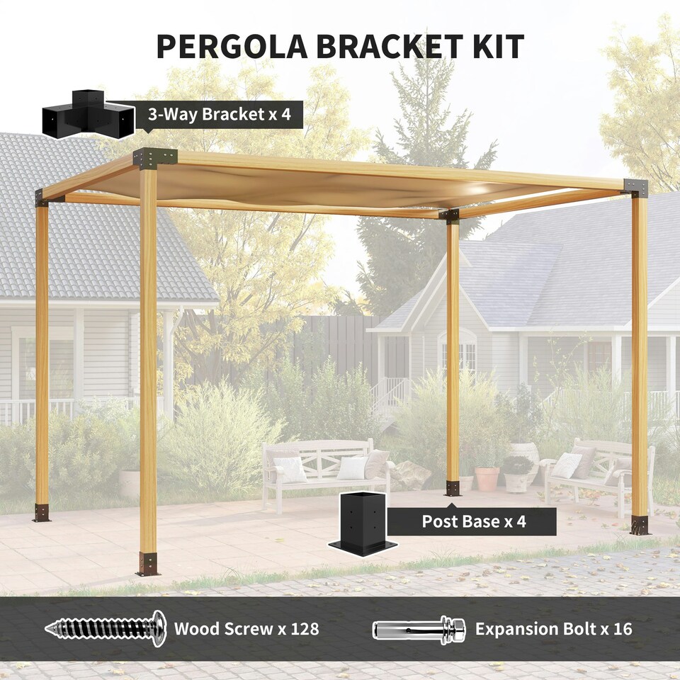 image 1 of Outsunny Pergola Kit with 3-Way Corner Brackets & Post Base for 92mm Lumber