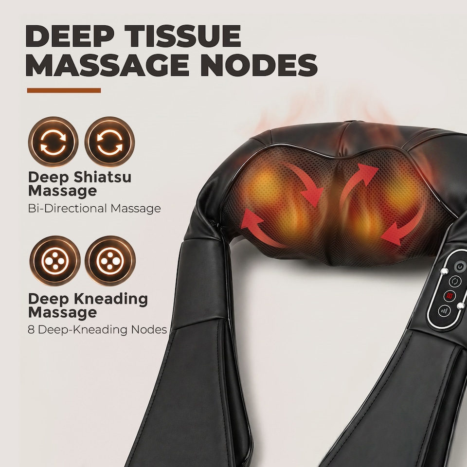image 1 of HOMCOM Neck Massager with Heat, Deep Tissue Shiatsu 3D Kneading Massager