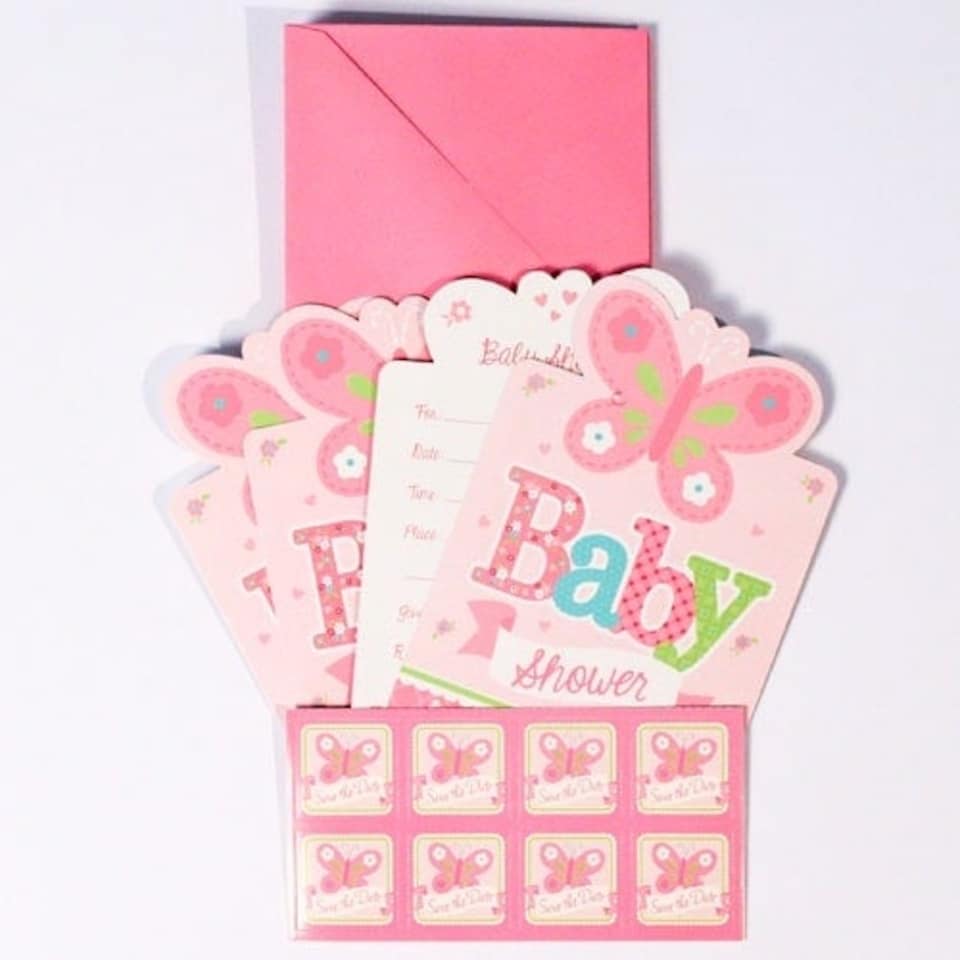 Pink Welcome Baby Girl Baby Shower Postcard Invitations With Envelopes - Pack of 8