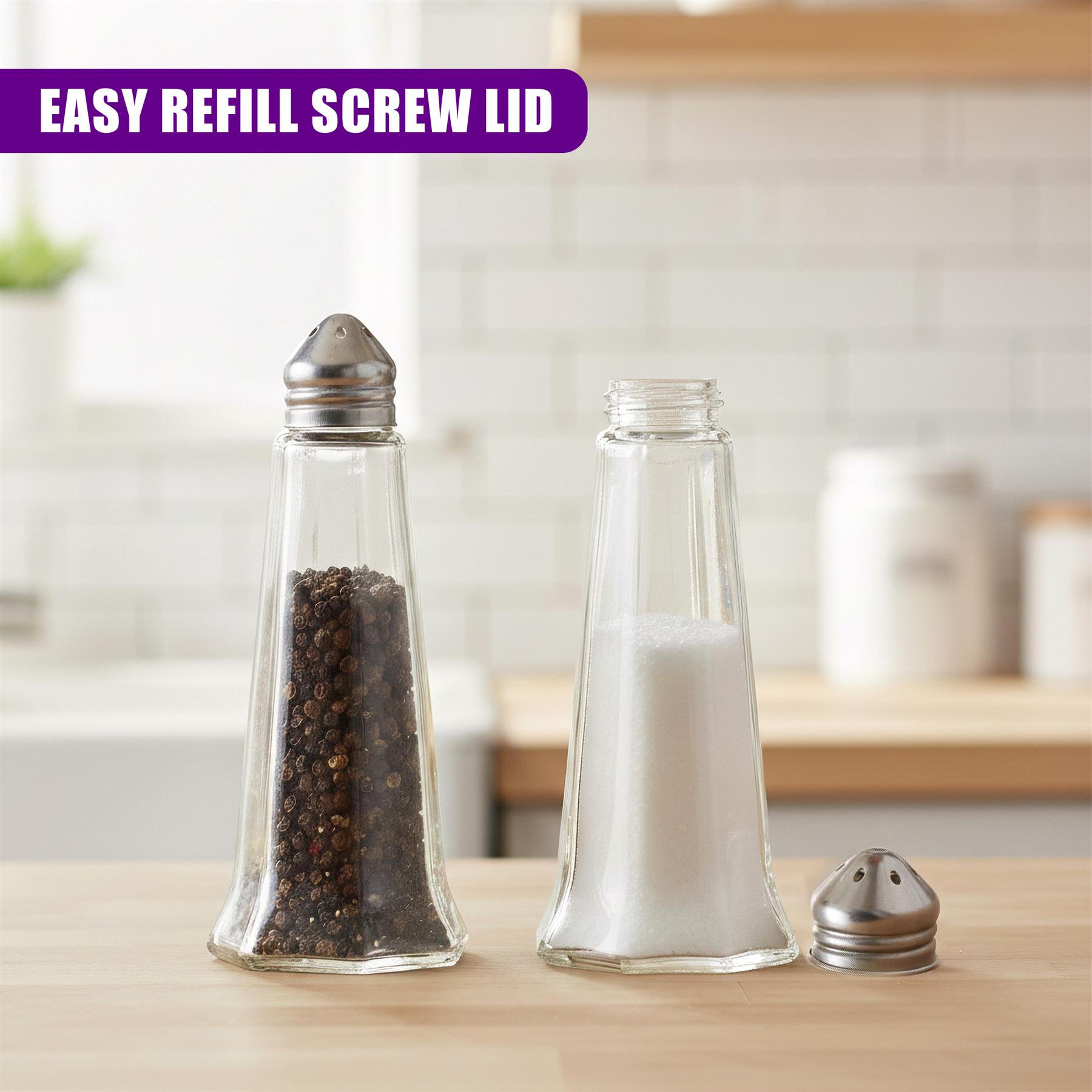 GEEZY Salt And Pepper Shakers Set Clear Glass 6 Pieces - Tesco
