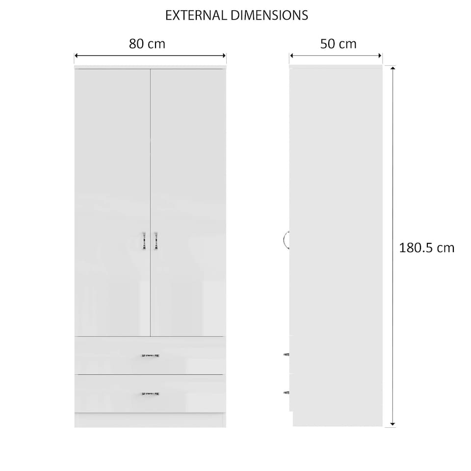 image 1 of FWStyle Chilton Combination Wardrobe 2 Door 2 Drawer - White Gloss Front White