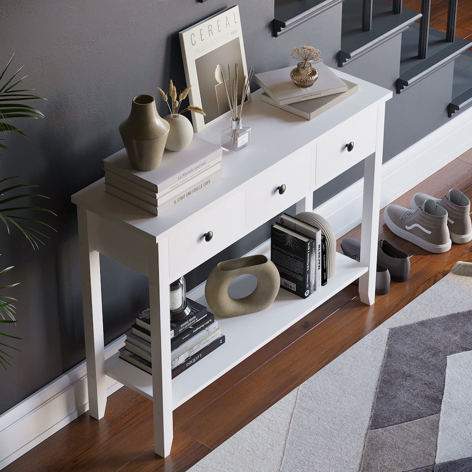 image 1 of Vida Designs Windsor 3 Drawer Console Table With Shelf, White