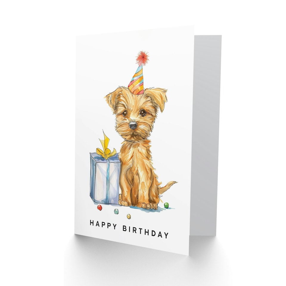 image 1 of Cute Terrier Puppy Party Hat Kids Girl Boy Child Kids Birthday Card