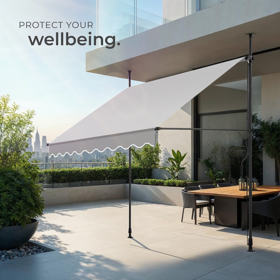 image 1 of Awning with hand crank - pressure fitted , height adjustable | Grey | light grey | 200 x 180 cm | 1