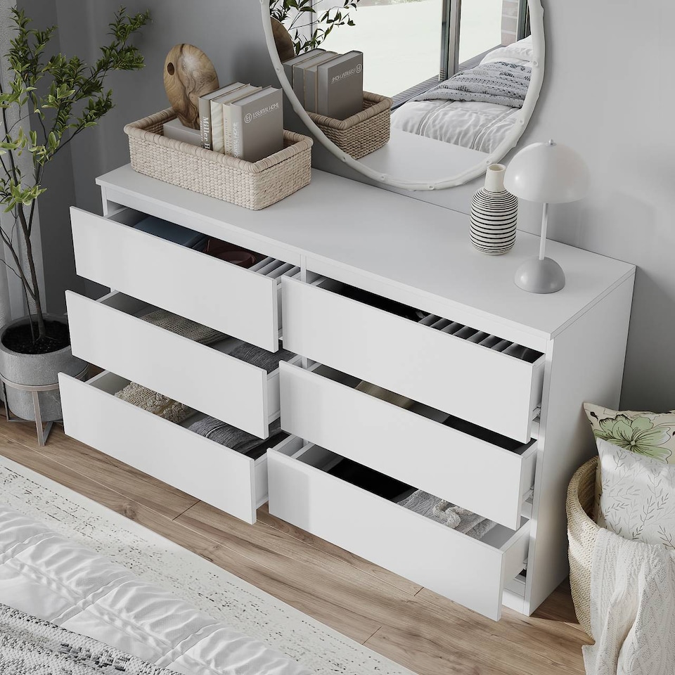 image 1 of Minimalist Chest of 6 Drawers - 68.6x120x35cm | White | White & White | 1