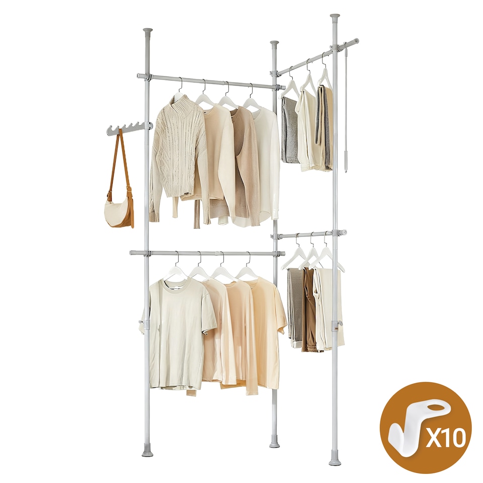 image 1 of SoBuy Modular Clothes Rack with 5-Hook Bar, Light Grey, 24.4"-44.5"x24.4"-44.5"x78.7"-116.1", 0 kg - KLS03-II-HG