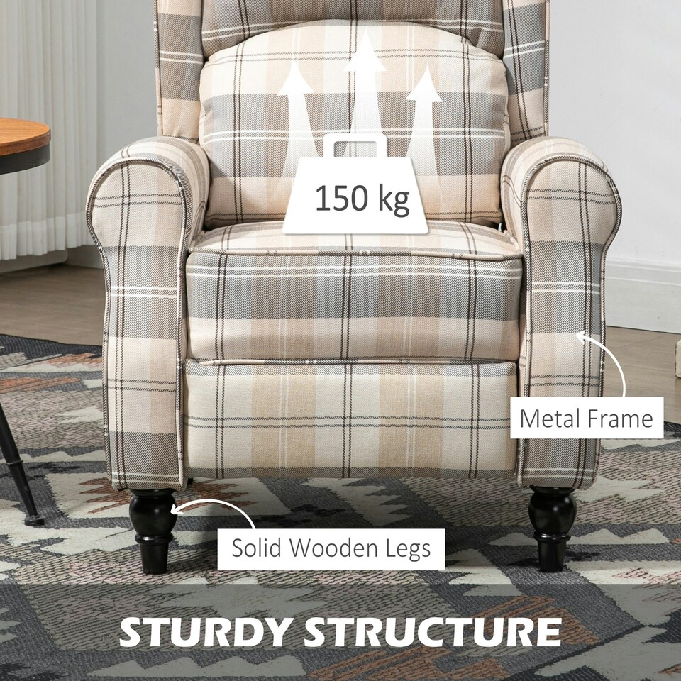 image 1 of HOMCOM Recliner Chair for Living Room Wingback Chair with Padded Armrest Khaki