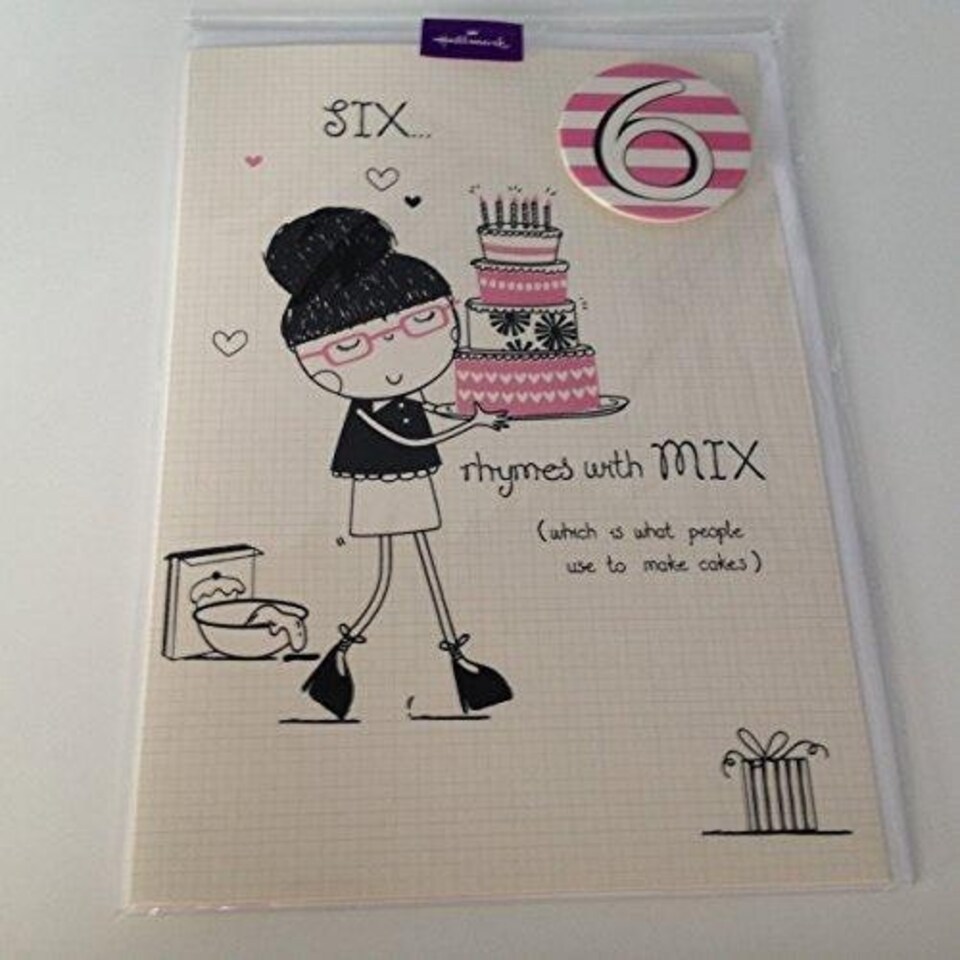 image 1 of Age 6 Girl Birthday Badge Card 'Rhymes With Mix'