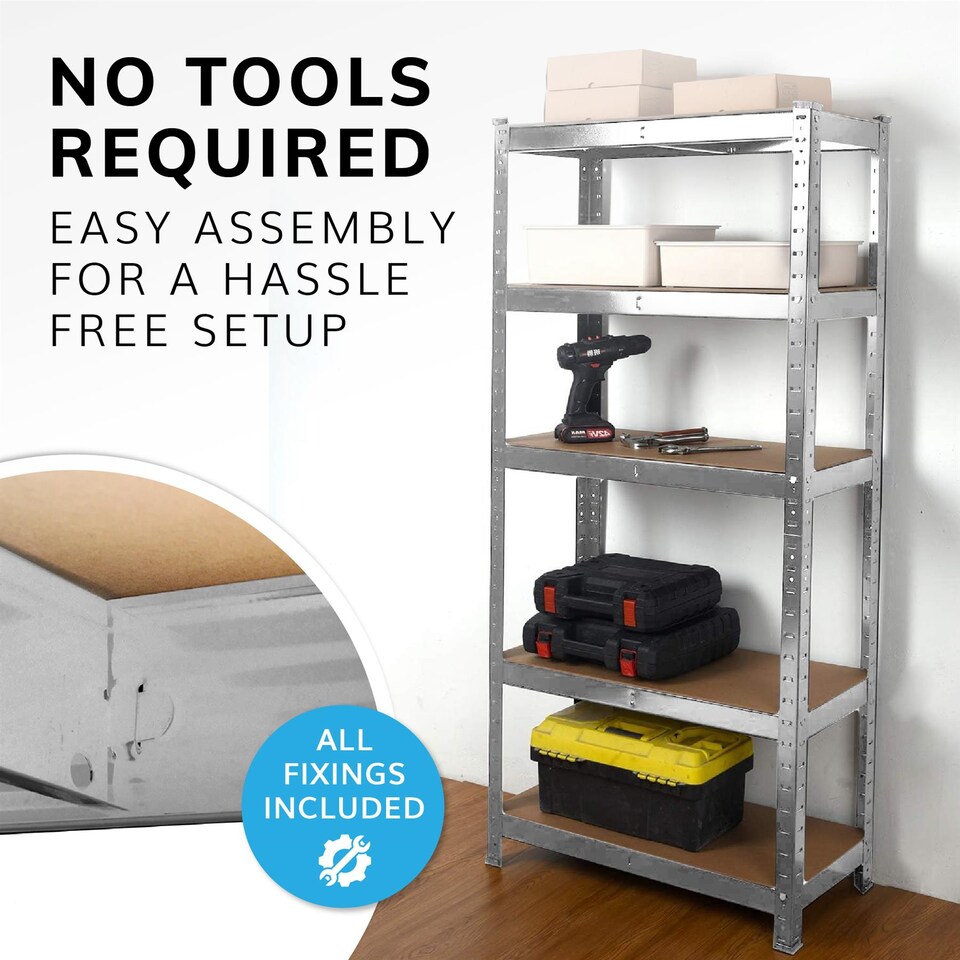 image 1 of House of Home Boltless 5 Tier Shelving Racking Heavy Duty Steel Shelf Unit Shed Garage Home | Silver | galvanised