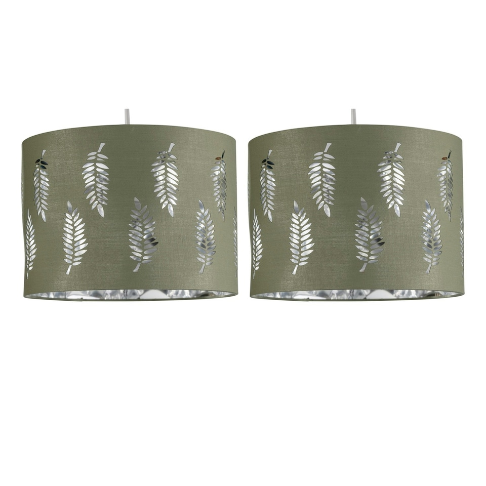 image 1 of Set of 2 Fern - Sage Green Cut Out 30cm Pendant Lightshades Green | Silver