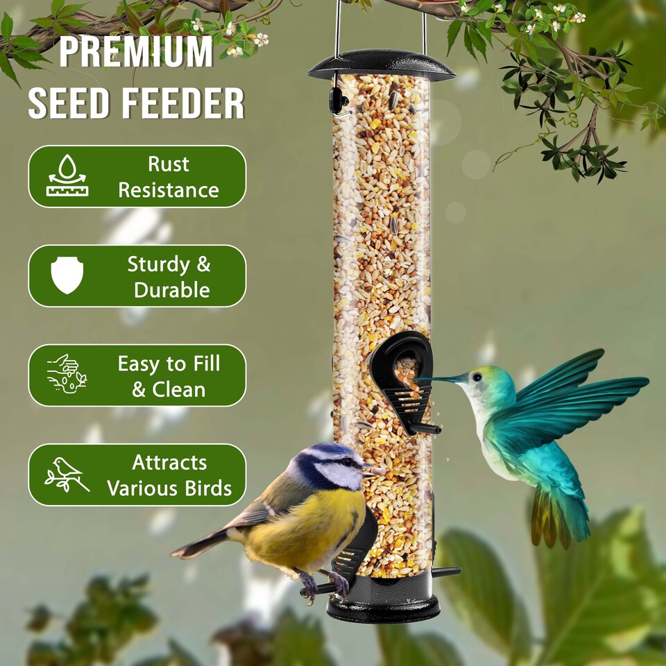 image 1 of Large Hanging Garden Bird Seed Feeder for Garden Song Wild Birds