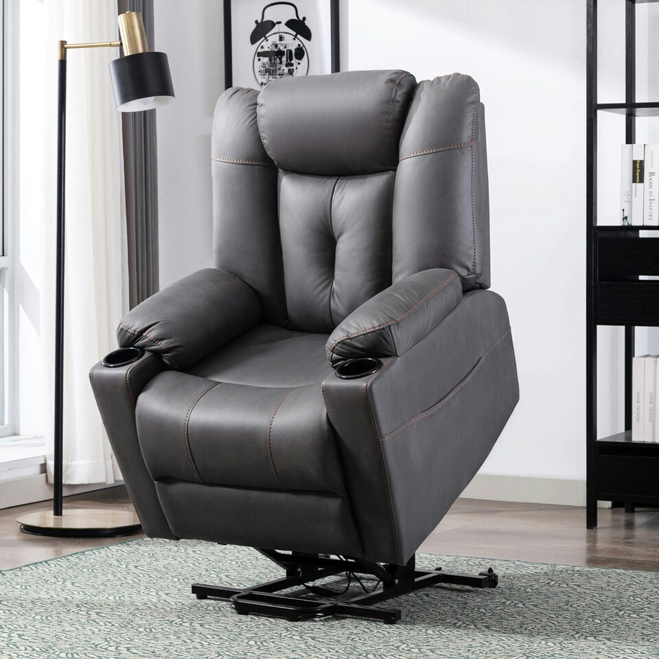image 1 of Afton Technology Fabric Single Motor Rise Recliner Lift Mobility Chair (Charcoal)