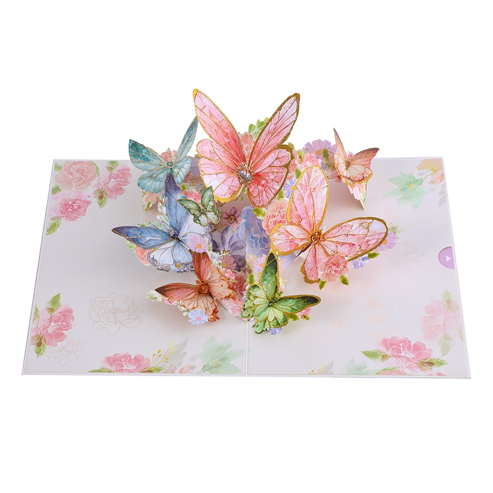 image 1 of Peach Butterfly and Flowers 3D Pop Up Greeting Card