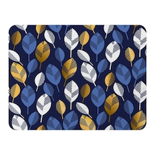 White, Blue & Gold Leaves on Navy Background (Blanket)