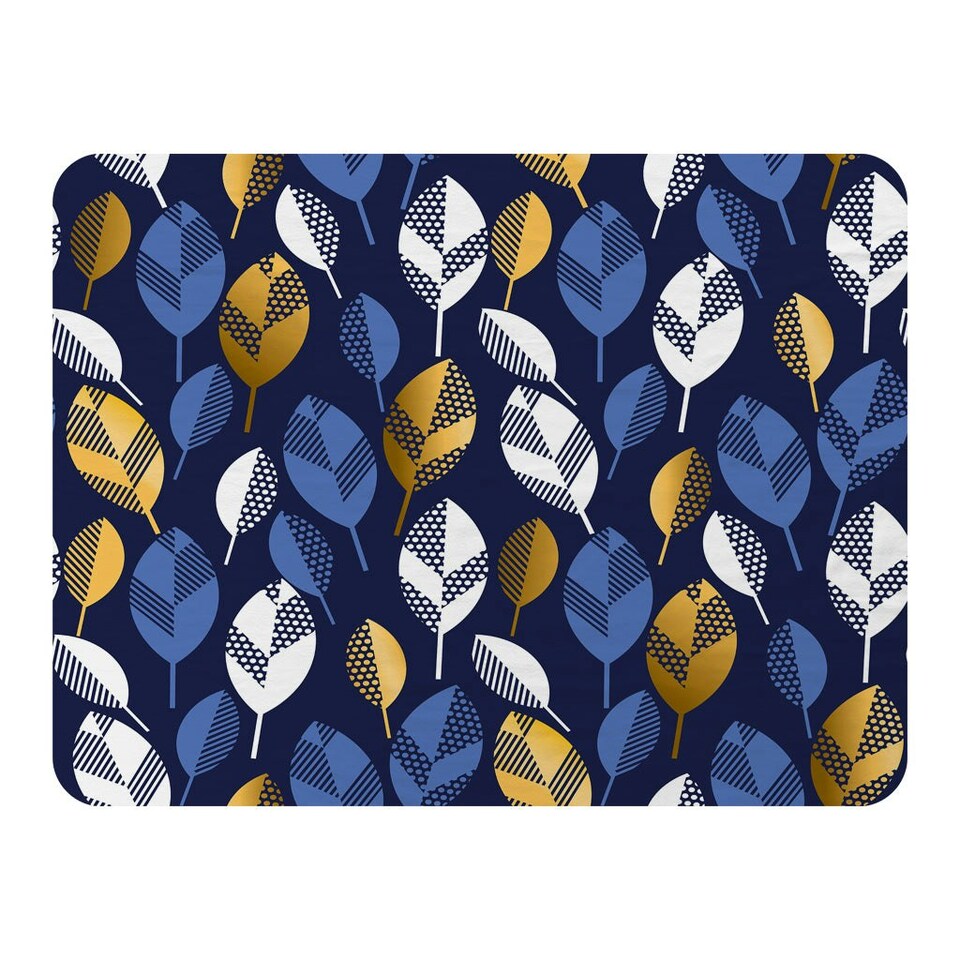 image 1 of White, Blue & Gold Leaves on Navy Background (Blanket)