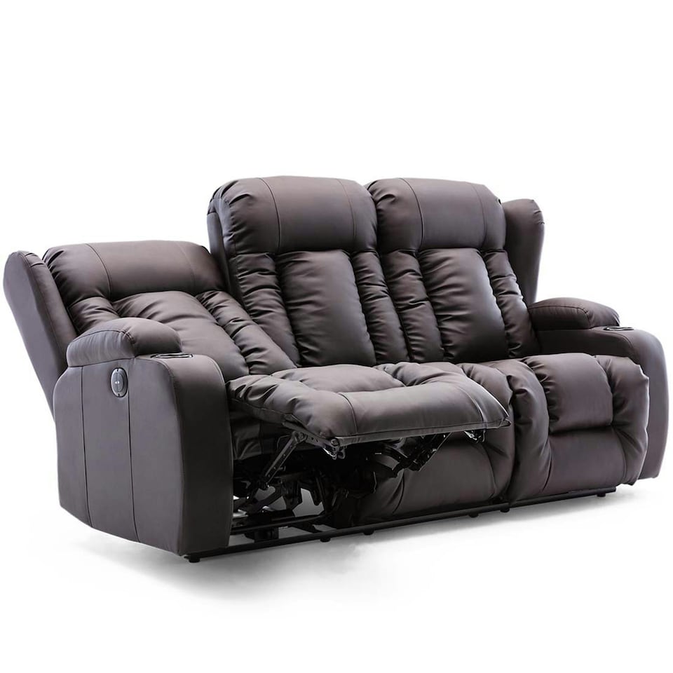 image 1 of Caesar 3 Seater Electric High Back Bonded Leather Recliner Sofa (Brown)