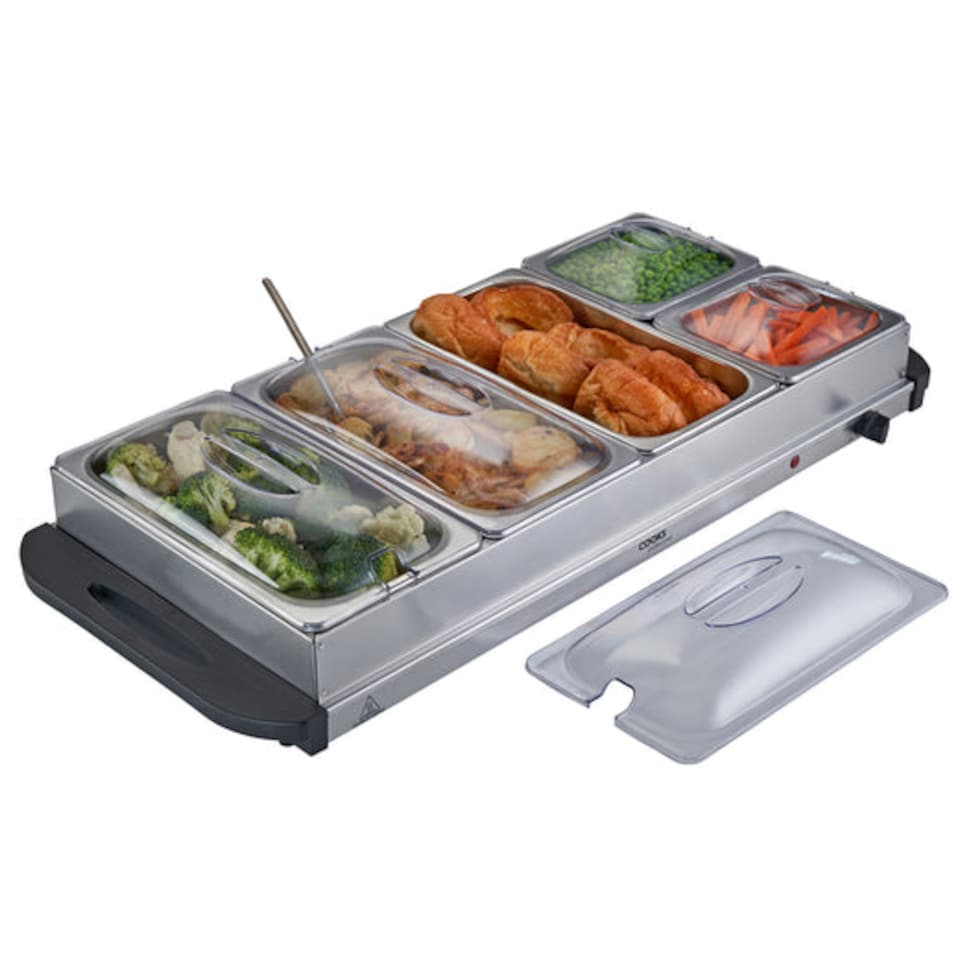 image 1 of Cooks Professional 5-Section Buffet Warmer 9.6L with Hotplate Function | Silver | 5-Section