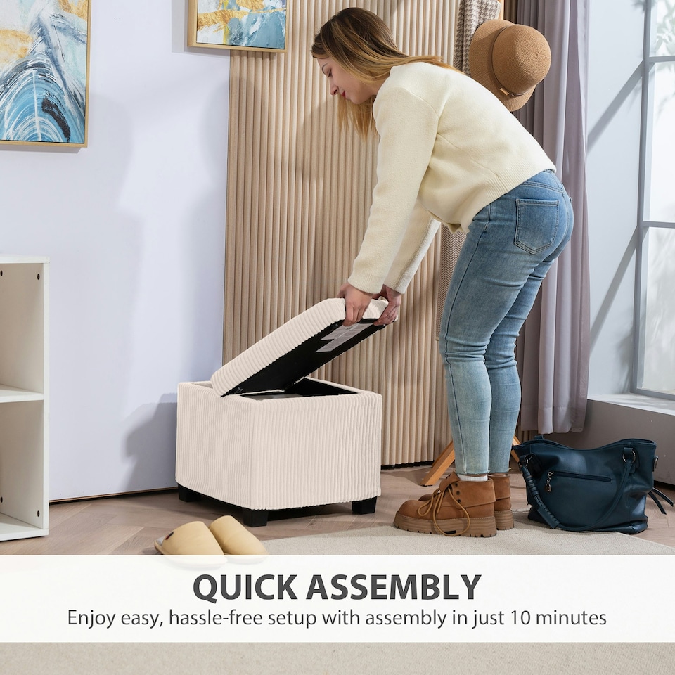 image 1 of HOMCOM 40 cm Ottoman Storage Box with Removable Lid, Foot Rest, Beige Yellow