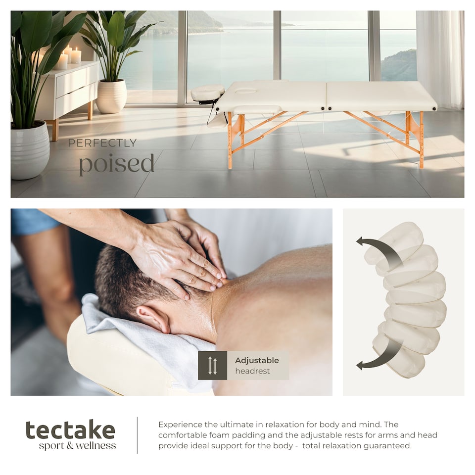 image 1 of Massage Table - 2-zones with wooden frame, bolsters, carry bag, head and armrests | Cream | beige | 1