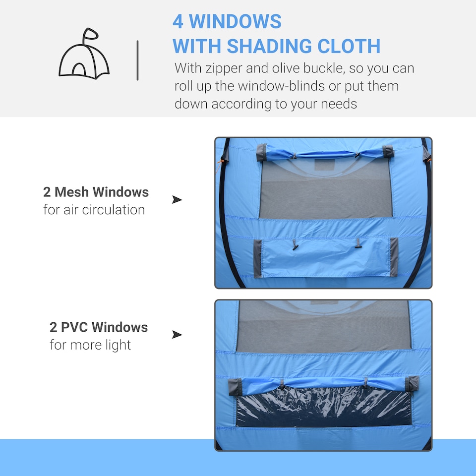 image 1 of Outsunny Camping Tent Dome Pop-up Tent with Windows for 3 Person Sky Blue