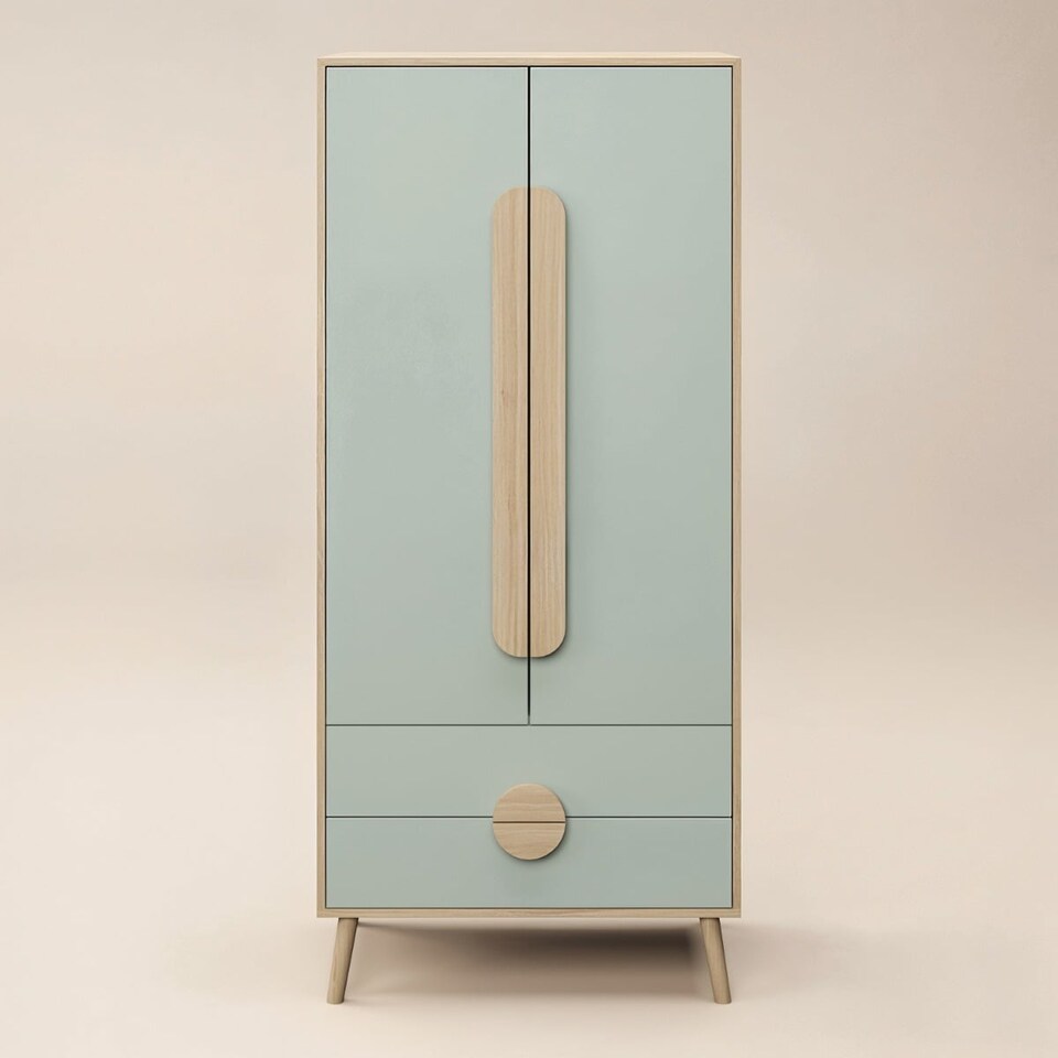 image 1 of Flair Noah 2 Door Wardrobe with 2 Drawers Sage Green & Oak