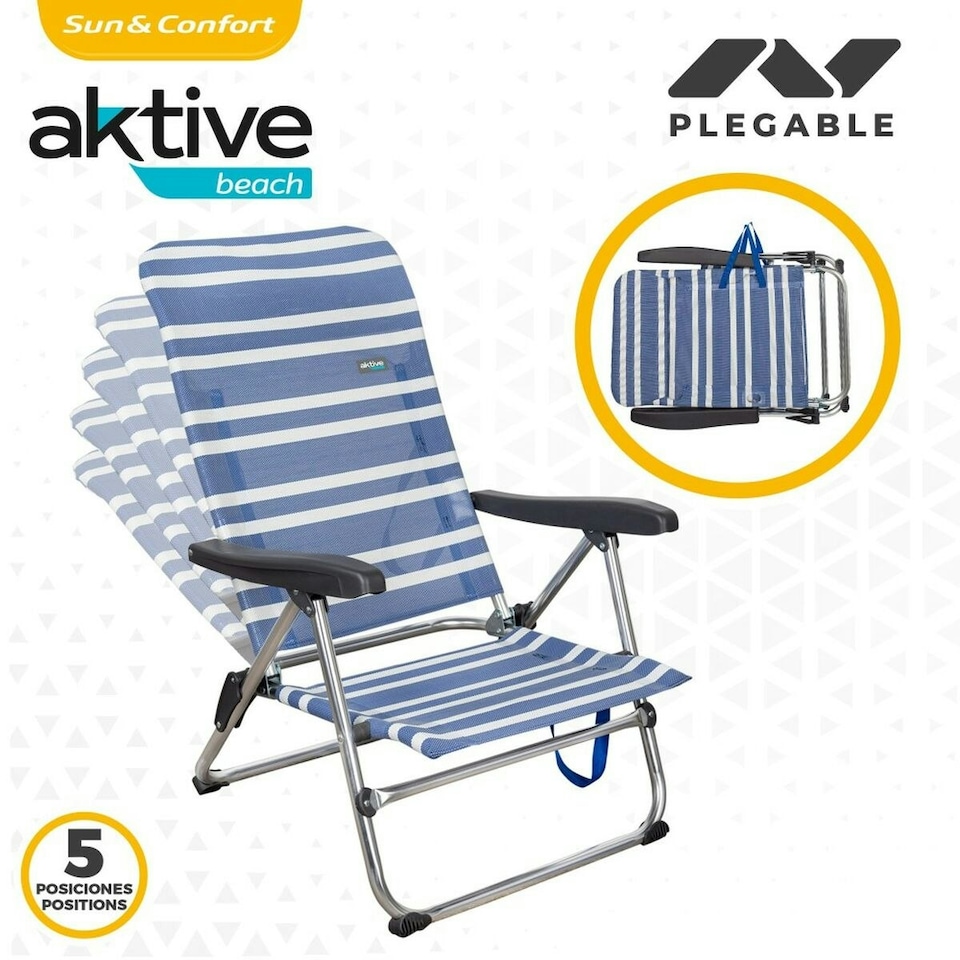 image 1 of Folding Chair Aktive Mykonos Striped 47 x 85 x 50 cm (4 Units) N/A