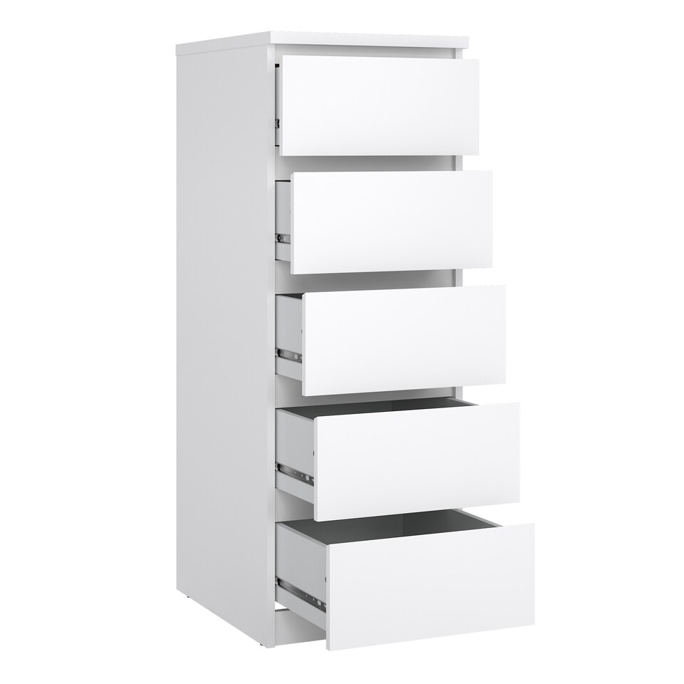 image 1 of Naia Narrow Chest of 5 Drawers in White High Gloss
