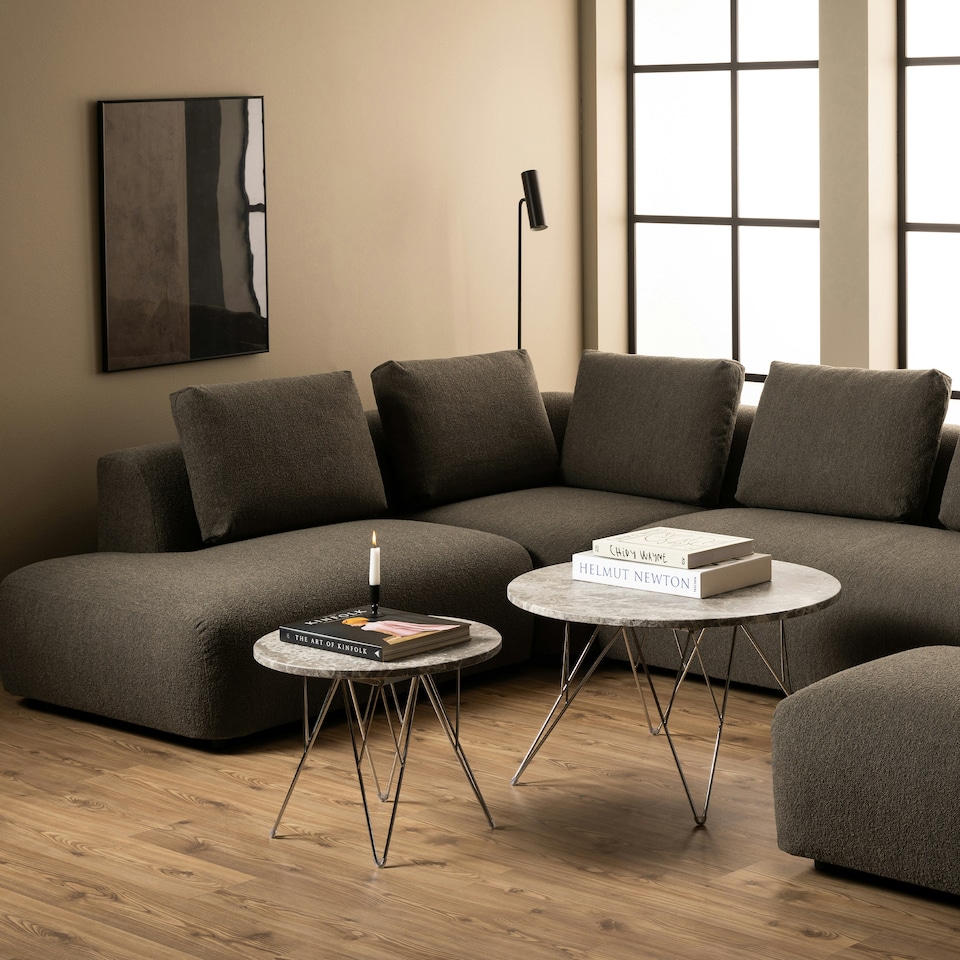 image 1 of Prunus Round Side Table with Grey-Brown Marble Top