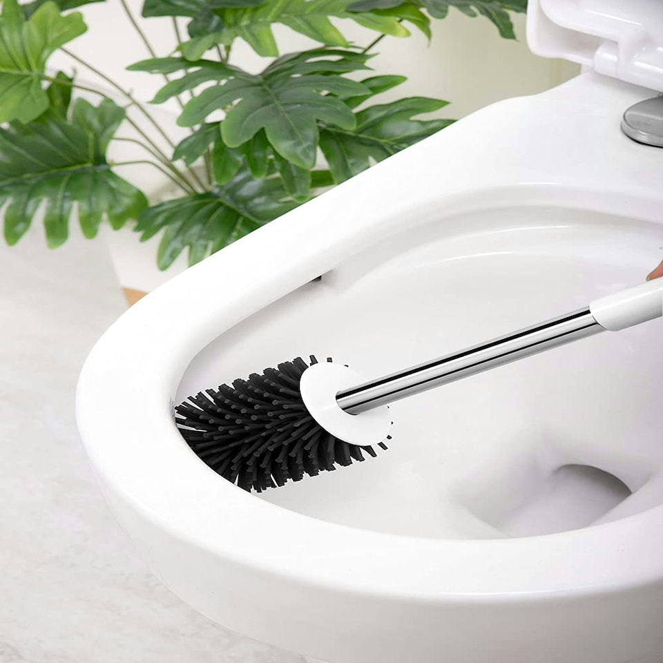 image 1 of Nicoman Round White Toilet Brush & Holder With Silicone Head